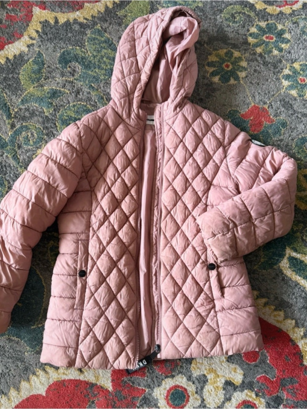 DKNY Girls' Quilted Hooded Puffer Jacket - Dusty Pink